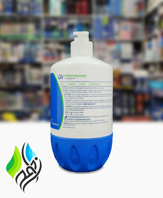 کرم مرطوب کننده پمپی QV برای پوستهای حساس، وزن 500 گرم جنس اصلی