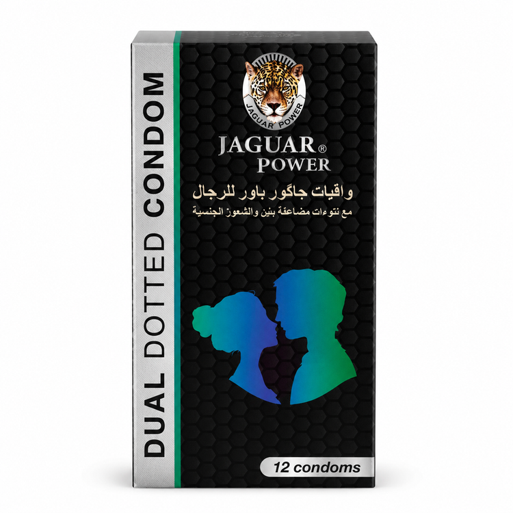 کاندوم خاردار دوتایی جگوار پاور (Jaguar Power) مدل Dual Dotted بسته ۱۲ عددی