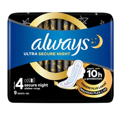 نوار بهداشتی شب آلویز Always Ultra Secure Night سایز 4 بسته 9 عددی